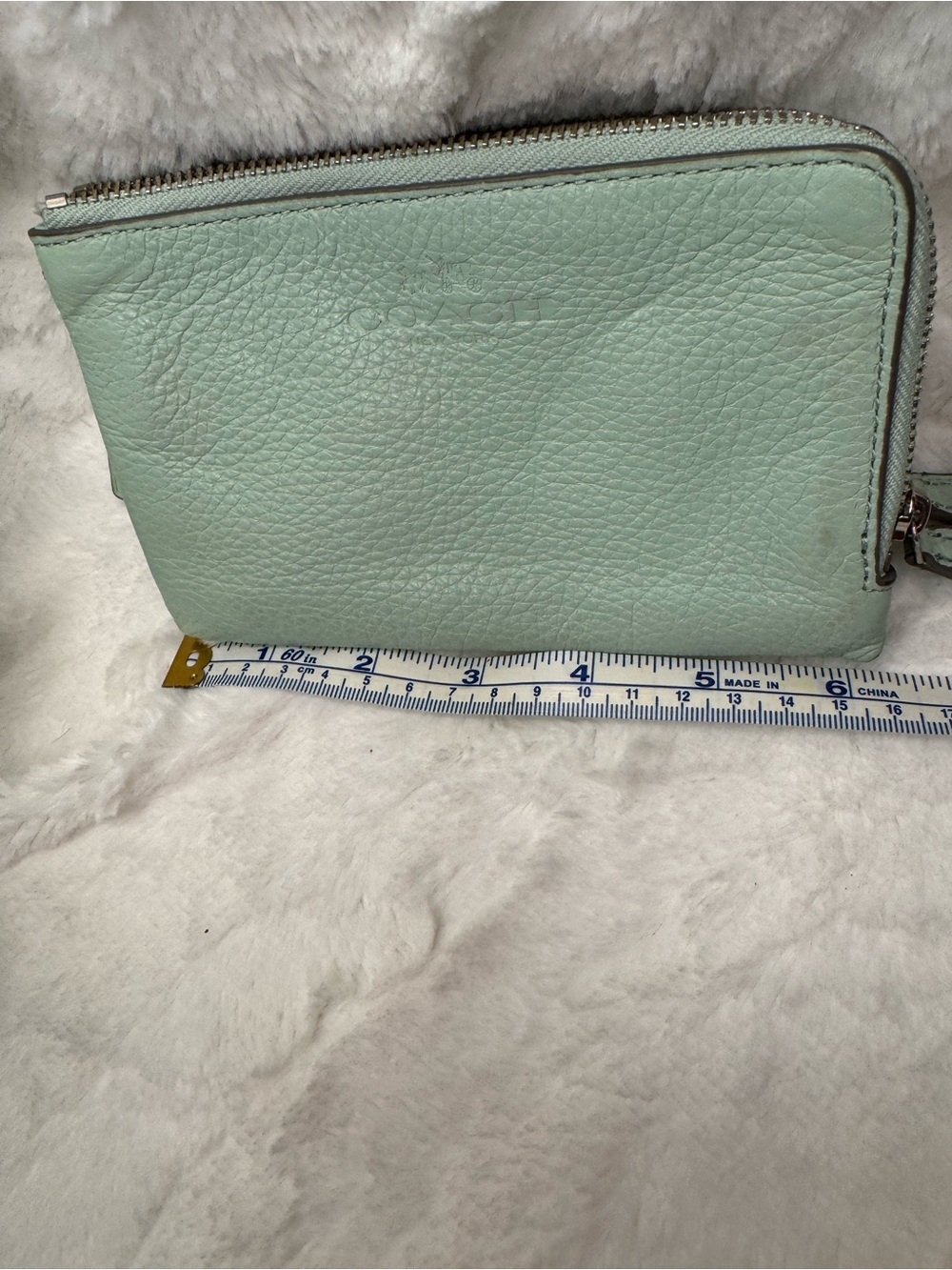Coach Seafoam Green Leather Zip Wristlet - Picture 5 of 5